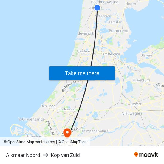 Alkmaar Noord to Kop van Zuid map