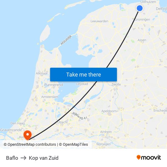 Baflo to Kop van Zuid map