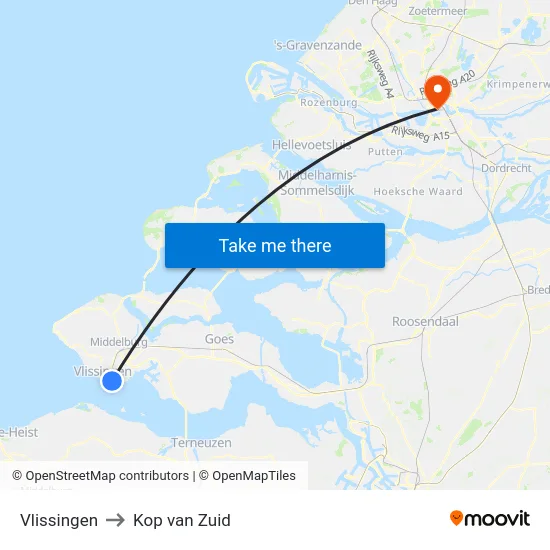 Vlissingen to Kop van Zuid map