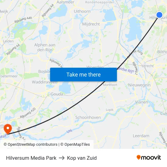 Hilversum Media Park to Kop van Zuid map