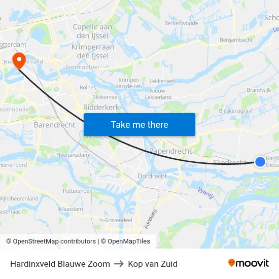 Hardinxveld Blauwe Zoom to Kop van Zuid map