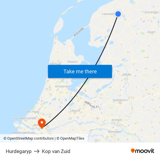 Hurdegaryp to Kop van Zuid map