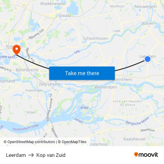 Leerdam to Kop van Zuid map