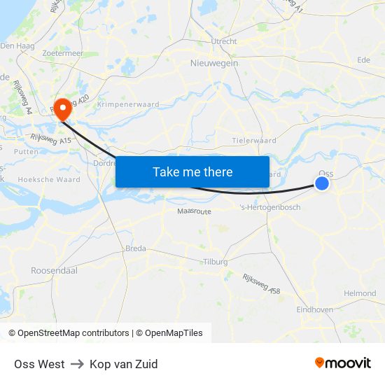 Oss West to Kop van Zuid map