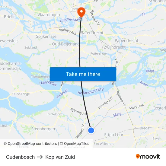 Oudenbosch to Kop van Zuid map