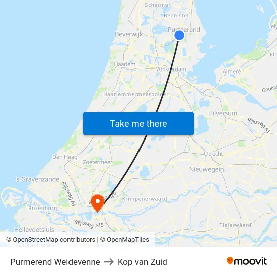 Purmerend Weidevenne to Kop van Zuid map