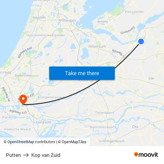 Putten to Kop van Zuid map