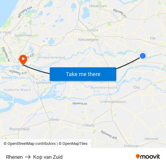 Rhenen to Kop van Zuid map