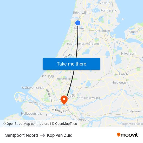 Santpoort Noord to Kop van Zuid map