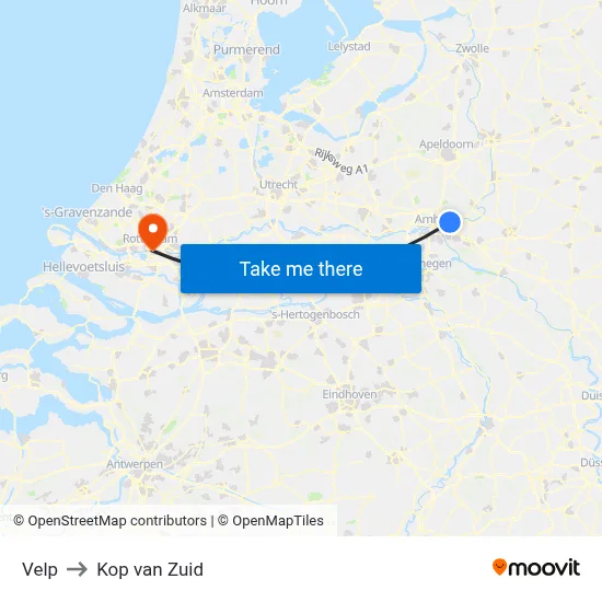 Velp to Kop van Zuid map