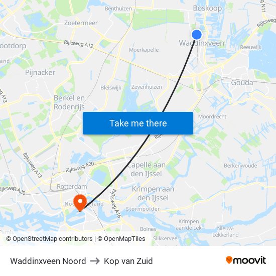 Waddinxveen Noord to Kop van Zuid map