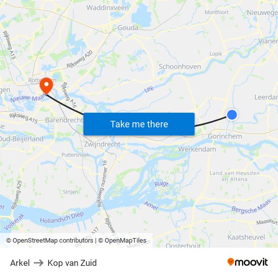 Arkel to Kop van Zuid map