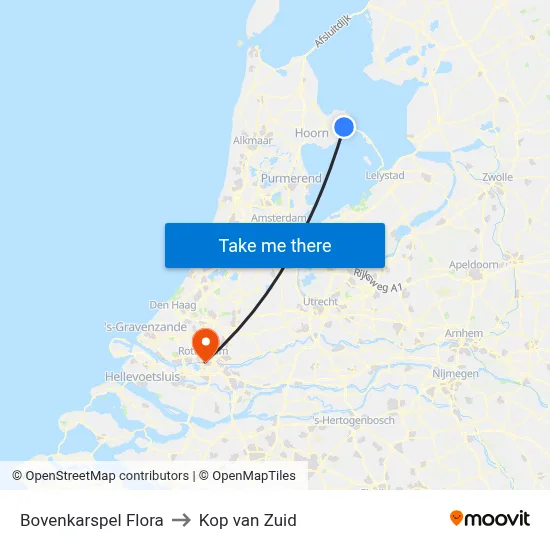 Bovenkarspel Flora to Kop van Zuid map