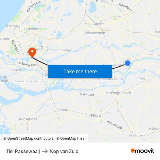 Tiel Passewaaij to Kop van Zuid map