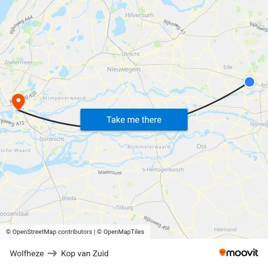 Wolfheze to Kop van Zuid map