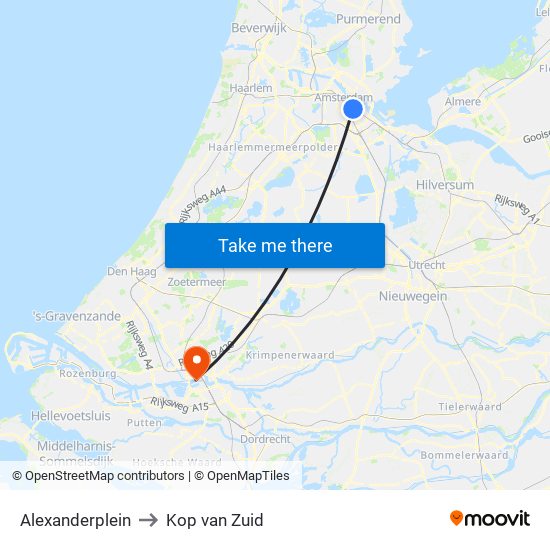 Alexanderplein to Kop van Zuid map