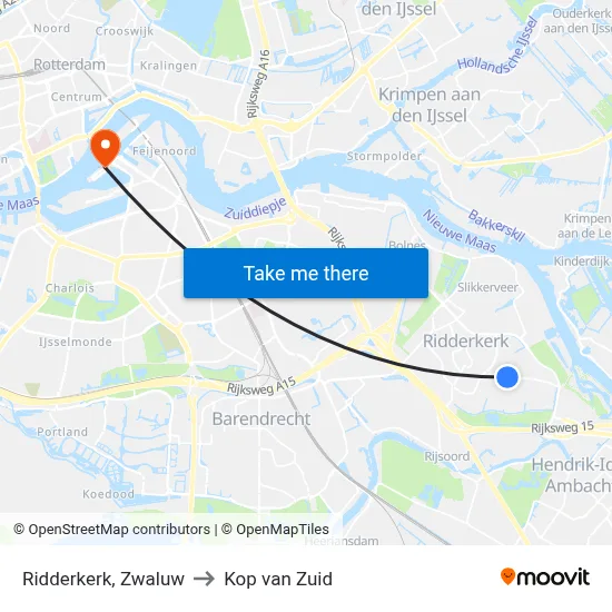 Ridderkerk, Zwaluw to Kop van Zuid map