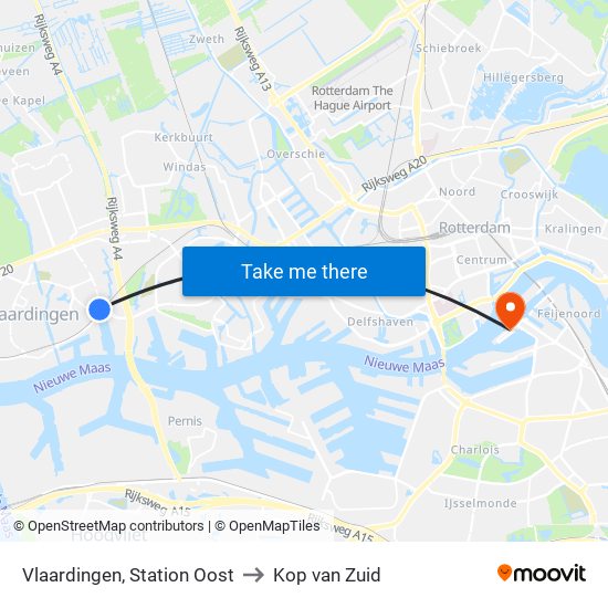 Vlaardingen, Station Oost to Kop van Zuid map