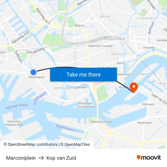 Marconiplein to Kop van Zuid map