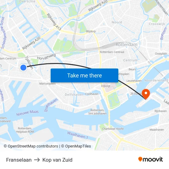 Franselaan to Kop van Zuid map