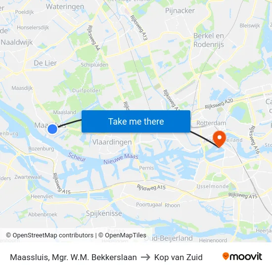 Maassluis, Mgr. W.M. Bekkerslaan to Kop van Zuid map