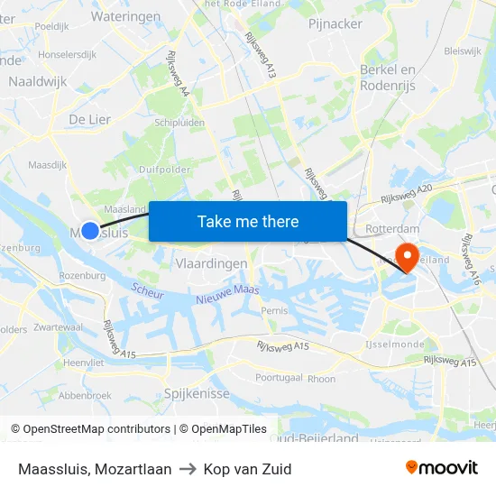 Maassluis, Mozartlaan to Kop van Zuid map