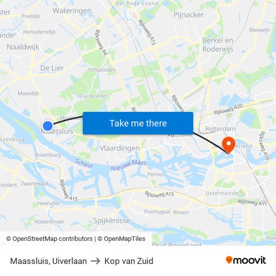 Maassluis, Uiverlaan to Kop van Zuid map