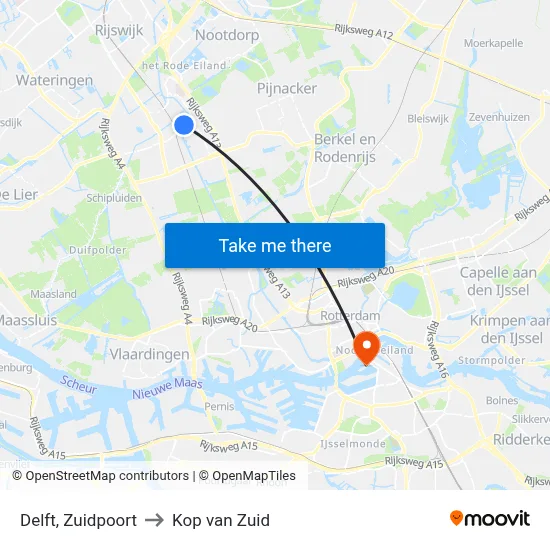 Delft, Zuidpoort to Kop van Zuid map