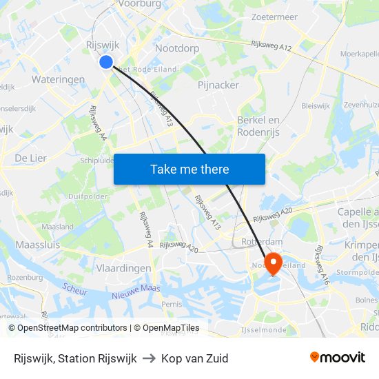 Rijswijk, Station Rijswijk to Kop van Zuid map