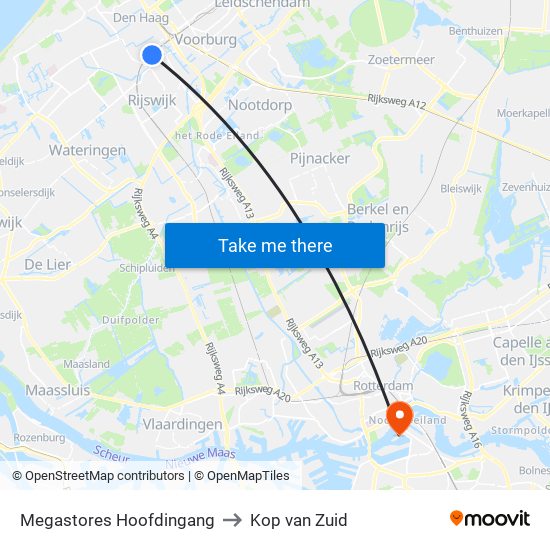 Megastores Hoofdingang to Kop van Zuid map