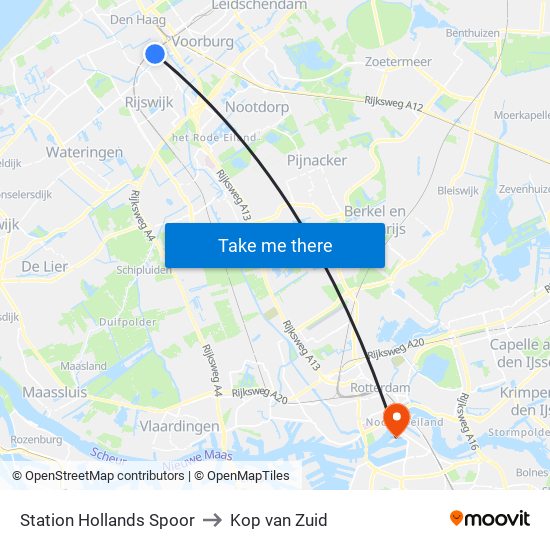 Station Hollands Spoor to Kop van Zuid map