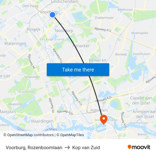 Voorburg, Rozenboomlaan to Kop van Zuid map