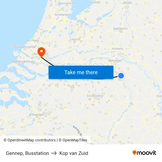 Gennep, Busstation to Kop van Zuid map