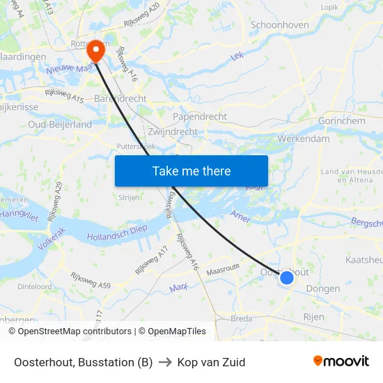 Oosterhout, Busstation (B) to Kop van Zuid map