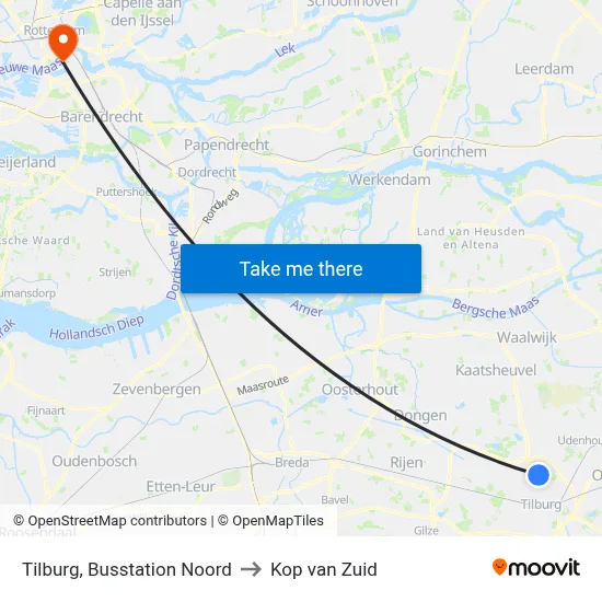 Tilburg, Busstation Noord to Kop van Zuid map