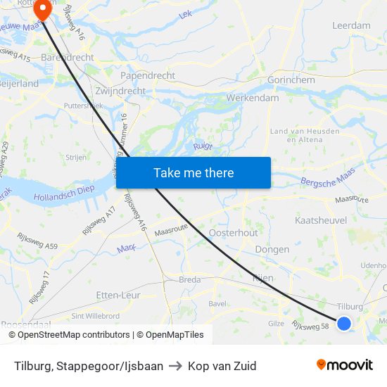 Tilburg, Stappegoor/Ijsbaan to Kop van Zuid map