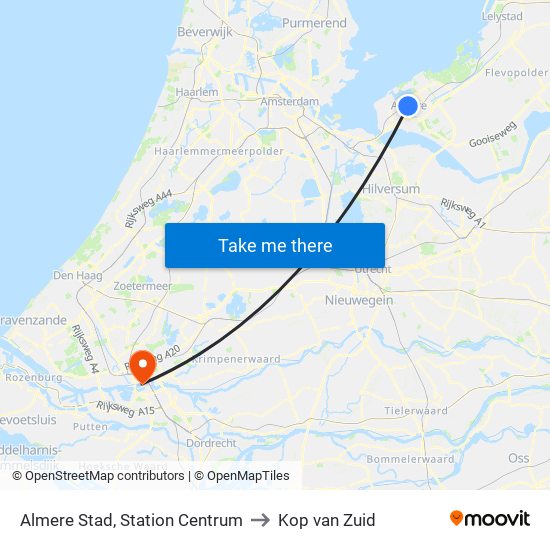 Almere Stad, Station Centrum to Kop van Zuid map