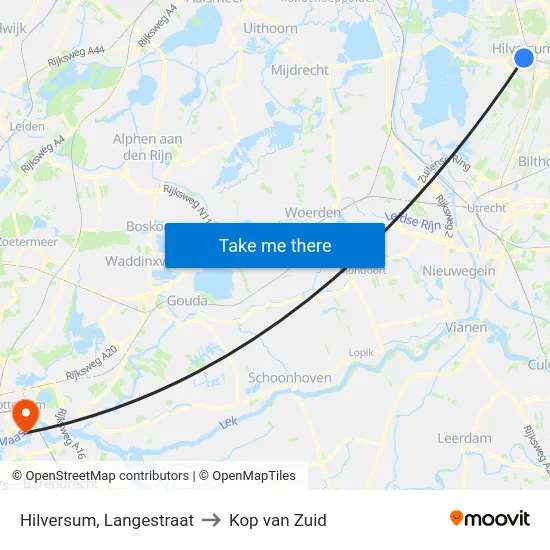 Hilversum, Langestraat to Kop van Zuid map