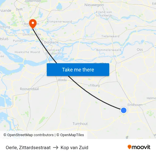 Oerle, Zittardsestraat to Kop van Zuid map