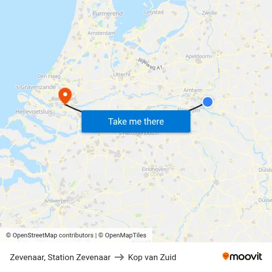 Zevenaar, Station Zevenaar to Kop van Zuid map