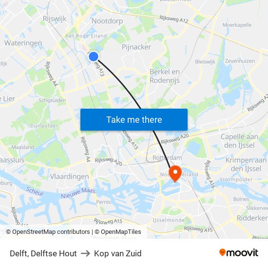 Delft, Delftse Hout to Kop van Zuid map