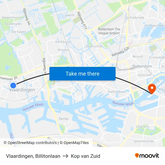 Vlaardingen, Billitonlaan to Kop van Zuid map