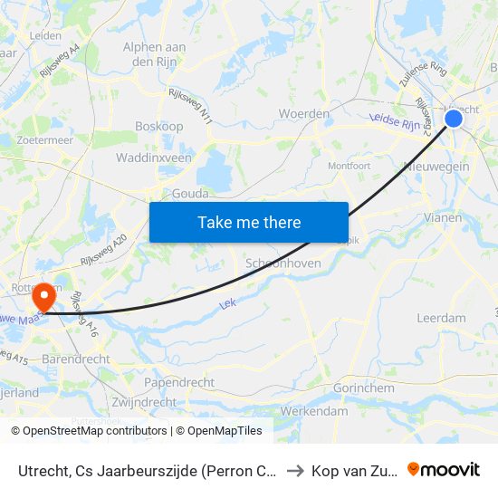 Utrecht, Cs Jaarbeurszijde (Perron C9) to Kop van Zuid map