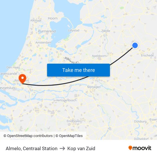 Almelo, Centraal Station to Kop van Zuid map