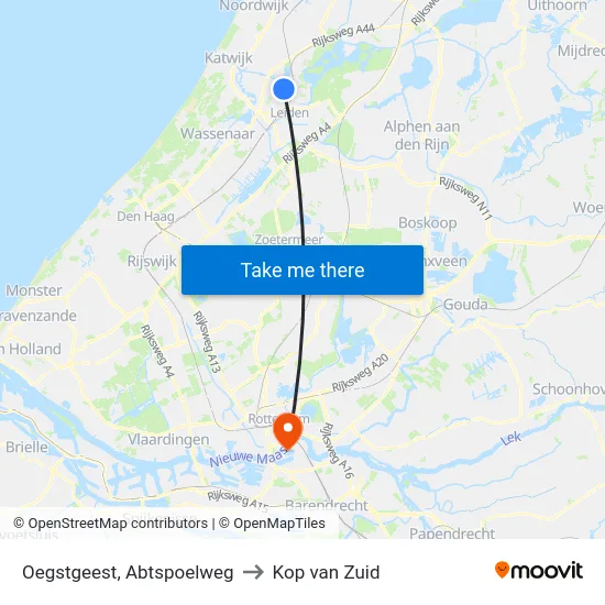Oegstgeest, Abtspoelweg to Kop van Zuid map