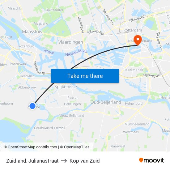 Zuidland, Julianastraat to Kop van Zuid map