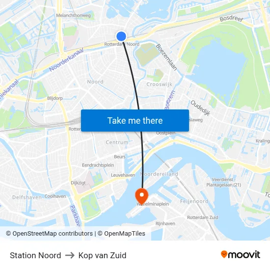 Station Noord to Kop van Zuid map