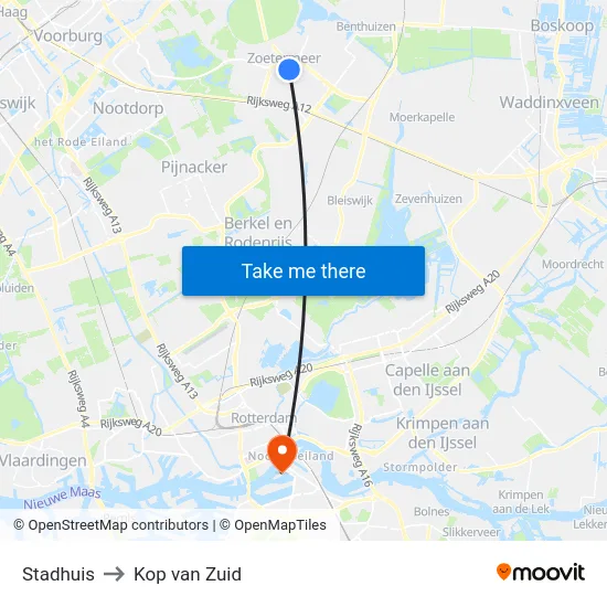 Stadhuis to Kop van Zuid map