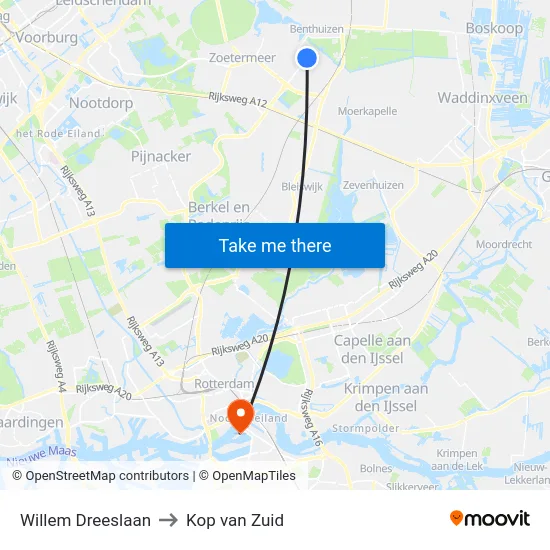 Willem Dreeslaan to Kop van Zuid map