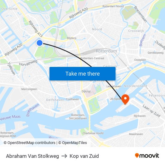 Abraham Van Stolkweg to Kop van Zuid map